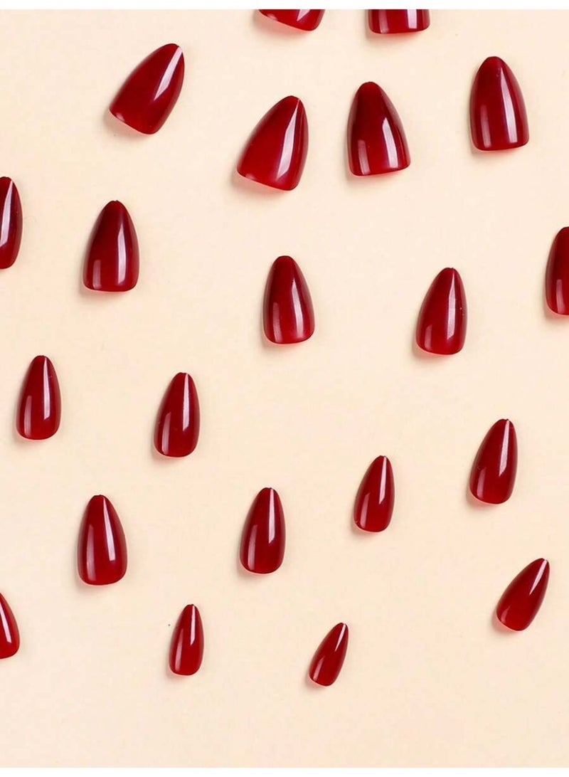 أظافر تركيب مزيفة طويلة بشكل لوزي لون أحمر لامع – 24 قطعة مع مبرد أظافر وملصقات لاصقة مناسبة للاستخدام اليومي والمناسبات - Image 5